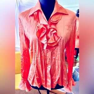 St.John peach orange ruffle blouse